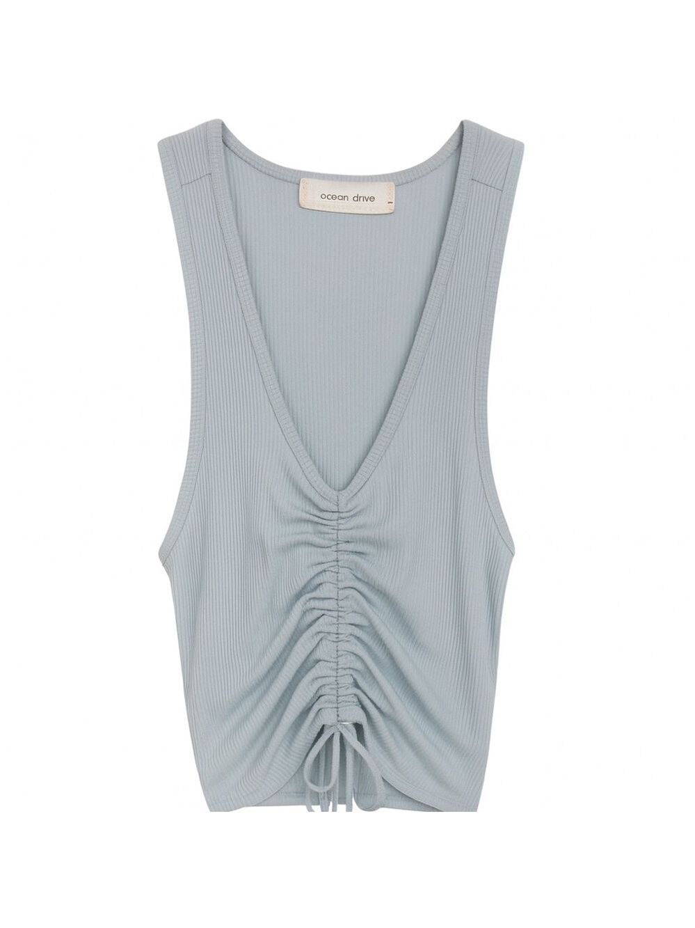 Ocean Drive Blue Ruched Tie Front‎ Tank Top